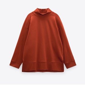 ZARA HIGH NECK VENTED OVERSIZED SWEATSHIRT TOBACCO Small